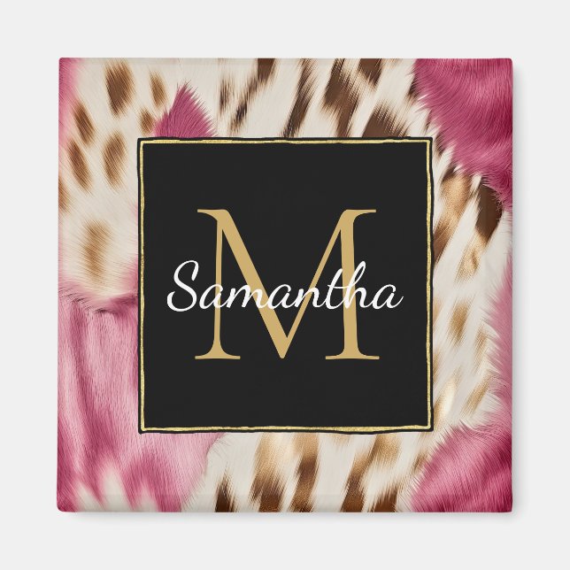 Íman Vaca Ocidental Cor-de-rosa Dourada branca (Frente)