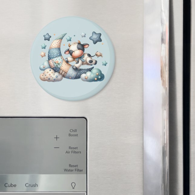 Íman Vaca Patchwork Fofa Sobre a Lua com Estrelas (In Situ (Fridge))