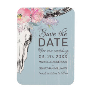 Íman Vaca Rústica Caveira Boho Blush Floral Salvar Dat