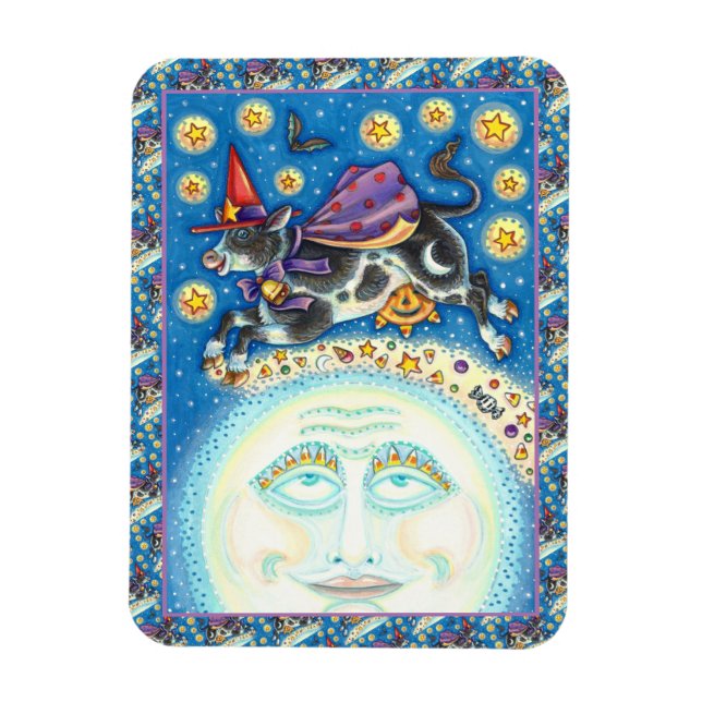 ÍMAN  VACA SOBRE O HOMEM NA LUA, BRANQUEZA COLORIDA (Vertical)