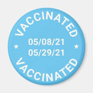 Íman Vacinado com datas personalizadas e texto azul cla