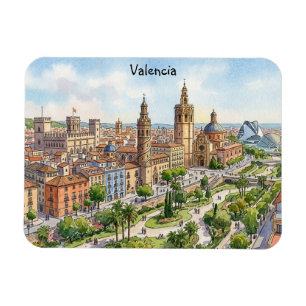 Íman Valência Espanha Aquarela Vista da Cidade Viagem R