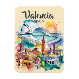 Íman Valência Espanha Paisagem Urbana Aquarela Viagem P
