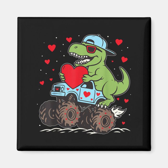 Íman Valentines Day T Rex Riding Monster Truck Funny To (Frente)