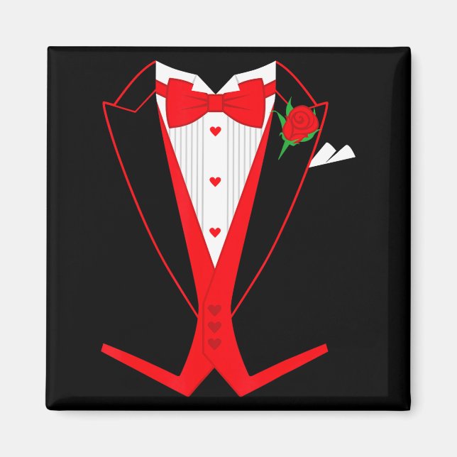 Íman Valentine's Day Tuxedo Red Bow Tie Costume For Guy (Frente)