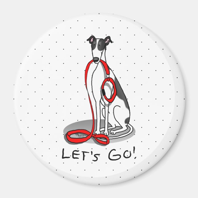 Íman Vamos! (caminhada) Cachorro Greyhound (branco pret (Frente)