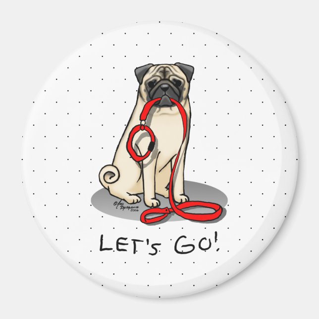 Íman Vamos! (caminhada) Cachorro-Pug (desmazelado claro (Frente)
