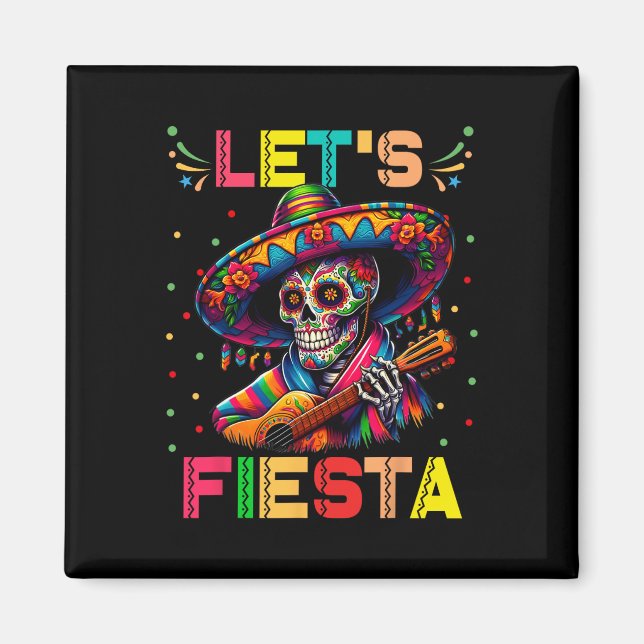 Íman Vamos Fiesta Funny Sugar Skull Tocando Violão Cinc (Frente)