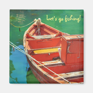 Íman Vamos pescar! Barco Vermelho Ímã de Água Verde