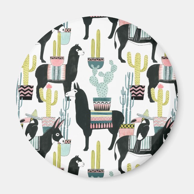 Íman Vamos Taco Sobre Amor | Padrão Llama & Donkey (Frente)