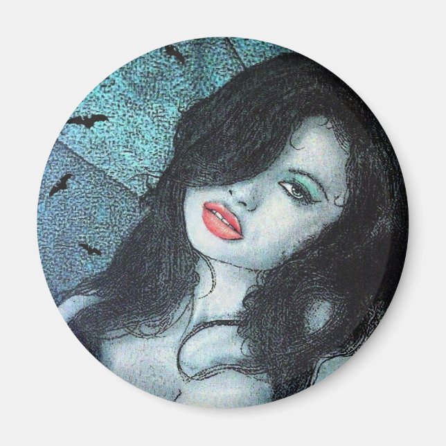 Íman Vampira gótica Cabelo preto Arte original ELD (Frente)