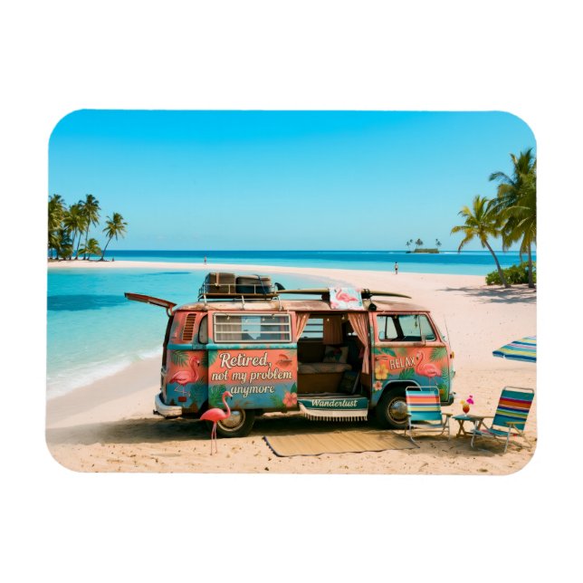 Íman Van com tema de aposentadoria na praia tropical (Horizontal)