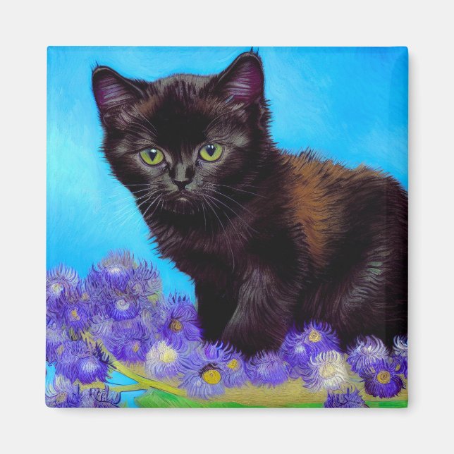 Íman Van Gogh Cat e Flores (Frente)