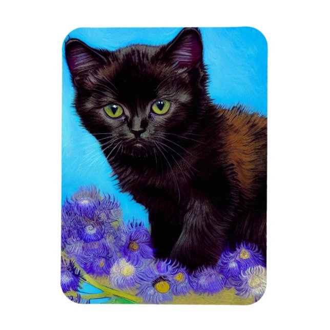 Íman Van Gogh Cat e Flores (Vertical)
