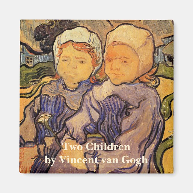 Íman Van Gogh, Duas Crianças, Arte Impressionista Vinta (Frente)