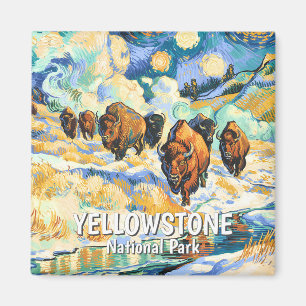 Íman Van Gogh Inverno Yellowstone Vida Selvagem Bisonte
