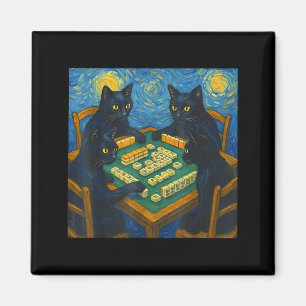 Íman Van gogh noite estrelada gato jogando mahjong chin