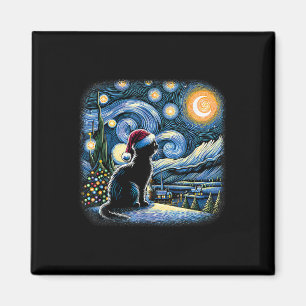 Íman Van Gogh Starry Night Cat Funny Black Christma