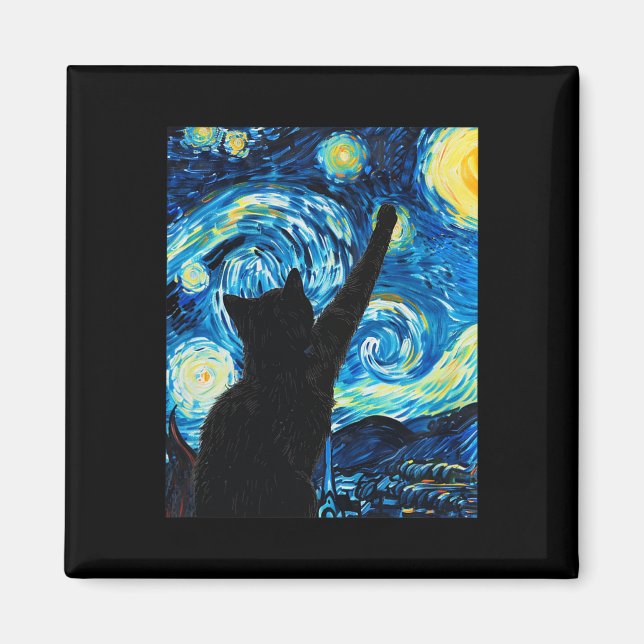Íman Van Gogh Starry Night Cat Kitten (Frente)