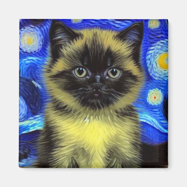 Íman Van Gogh Starry Night Siamese Cat (Frente)