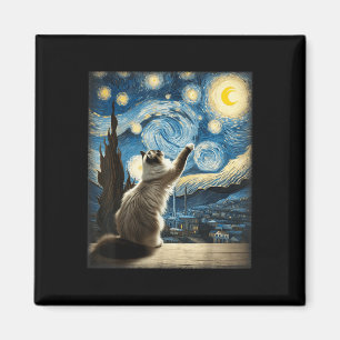 Íman Van Gogh Starry Night Style Artístico Ragdoll Cat