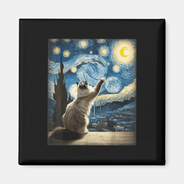 Íman Van Gogh Starry Night Style Artístico Ragdoll Cat (Frente)