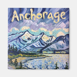 Íman Van Gogh Style Anchorage Alaska Landscape Painting