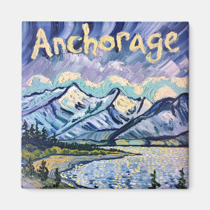 Íman Van Gogh Style Anchorage Alaska Landscape Painting