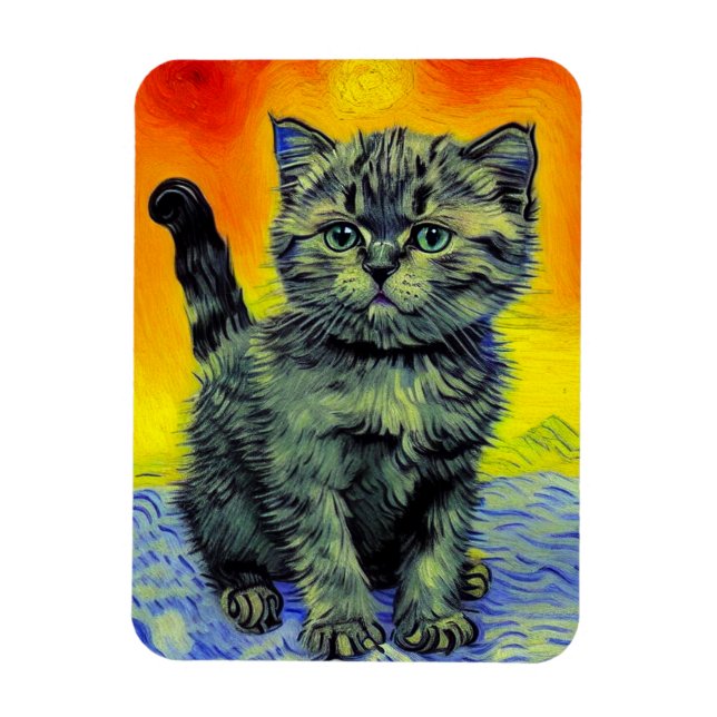 Íman Van Gogh Style Cat Sunset Beach (Vertical)