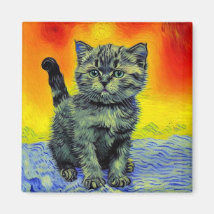 Íman Van Gogh Style Cat Sunset Beach