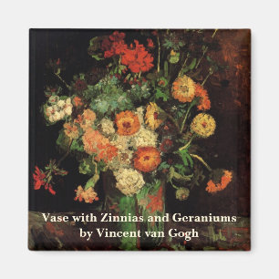 Íman Van Gogh Vase com Zinnias e Flores de Gerânio