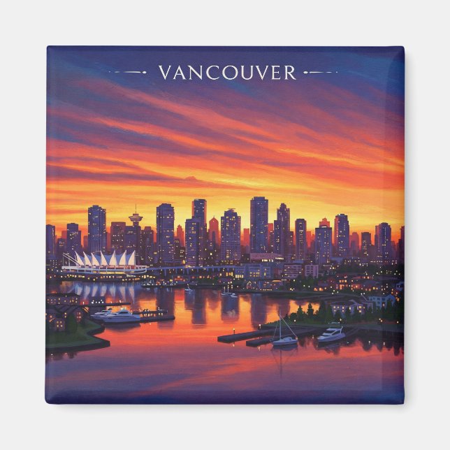 Íman Vancouver Skyline Canadá Sunset Viagem (Frente)