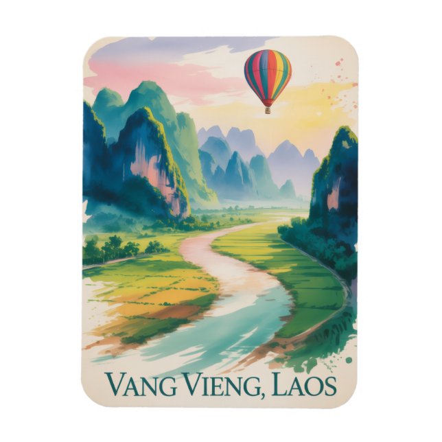 Íman  Vang Vieng Laos Hot air Balloon Vintage (Vertical)
