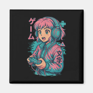 Íman Vaporwave Gamer Girl Japonês Art Anime Manga Grap
