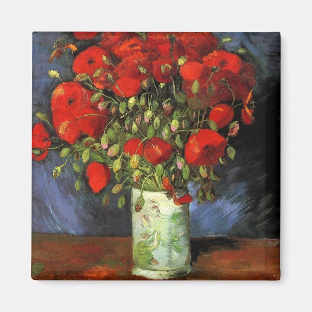Íman Vase com Poppies Vermelhos por Vincent Van Gogh (Frente)