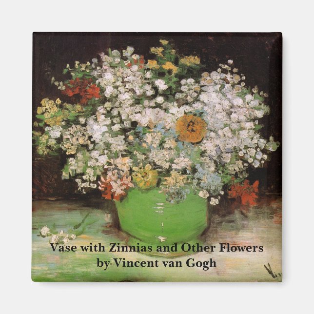 Íman Vaso com Flores de Zínia por Vincent van Gogh (Frente)