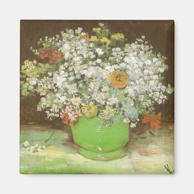 Íman Vaso com Zinnias e Flores por Vincent van Gogh (Frente)
