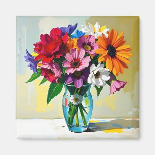 Íman Vaso de Flores Coloridas no Estilo Impasto