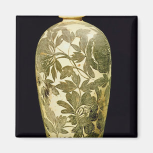 Íman Vaso de Mei P'ing com uma decoração floral preta