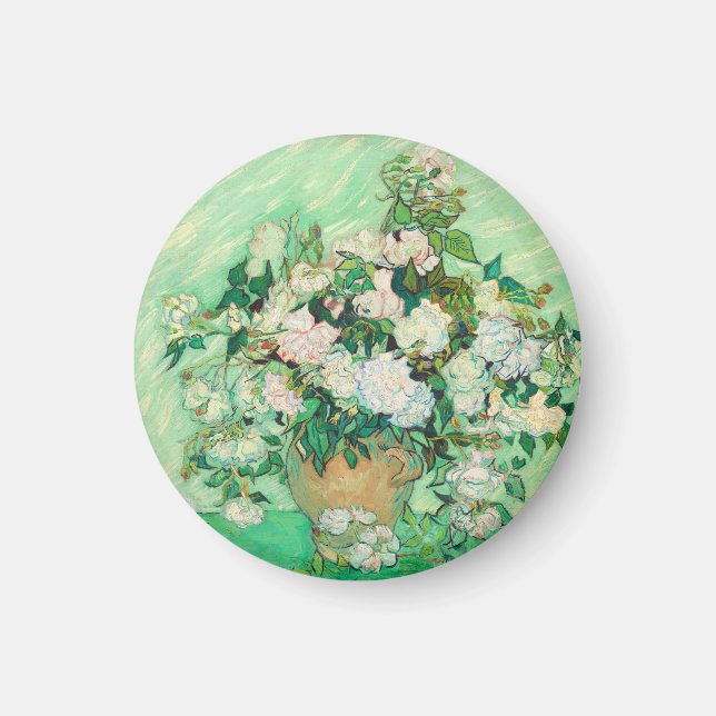 Íman Vaso de Rosas Cor-de-Rosa de Vincent Van Gogh Arte (Frente)
