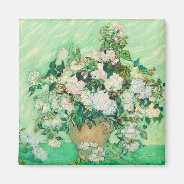 Íman Vaso de Rosas Cor-de-Rosa de Vincent Van Gogh Arte (Frente)