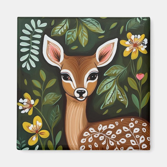 Íman Veado bonito com Folhas e Flores (Frente)