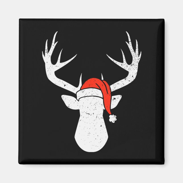 Íman Veado Com Chapéu de Papai Noel Presente de Caça de (Frente)