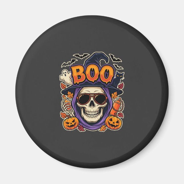Íman Vector de Óculos de Sol Crânio Boo do Halloween (Frente)