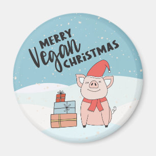 Íman Vegan Christmas com leitão de desenho animado e pr