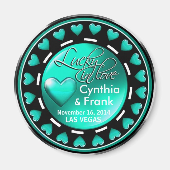 Íman Vegas Lucky in Love Heart Casino Chip aqua (Frente)