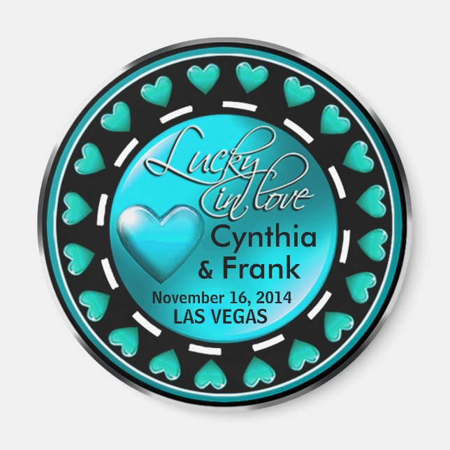 Íman Vegas Lucky in Love Hearts Casino Chip Teal (Frente)