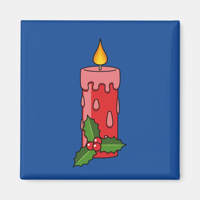 Íman Vela do Pilar Vermelho Natal com Holly (Frente)