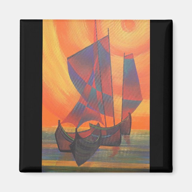 Íman Velas Vermelhas no Sunset Cubist Lixo Abstrato (Frente)