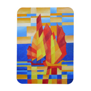 Íman Velejar nos Sete Mares Tão Azul Abstrato Cubist